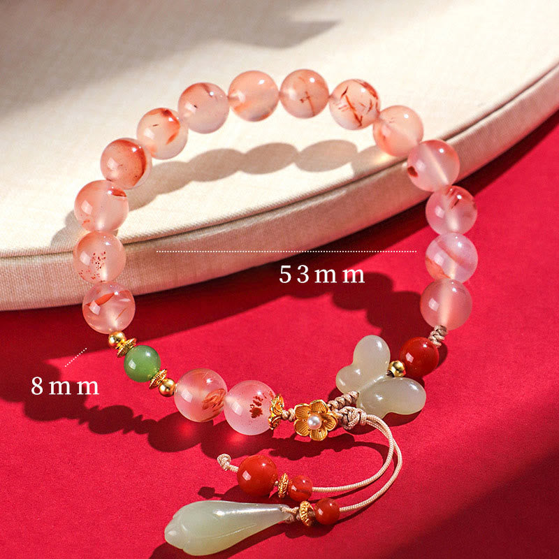 Nimara Ritual South Red Agate Butterfly Orchid Hetian Jade Luck Bracelet