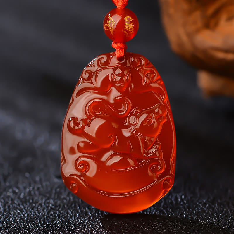 Nimara Ritual Chinese Zodiac Red Agate Calm Necklace Pendant