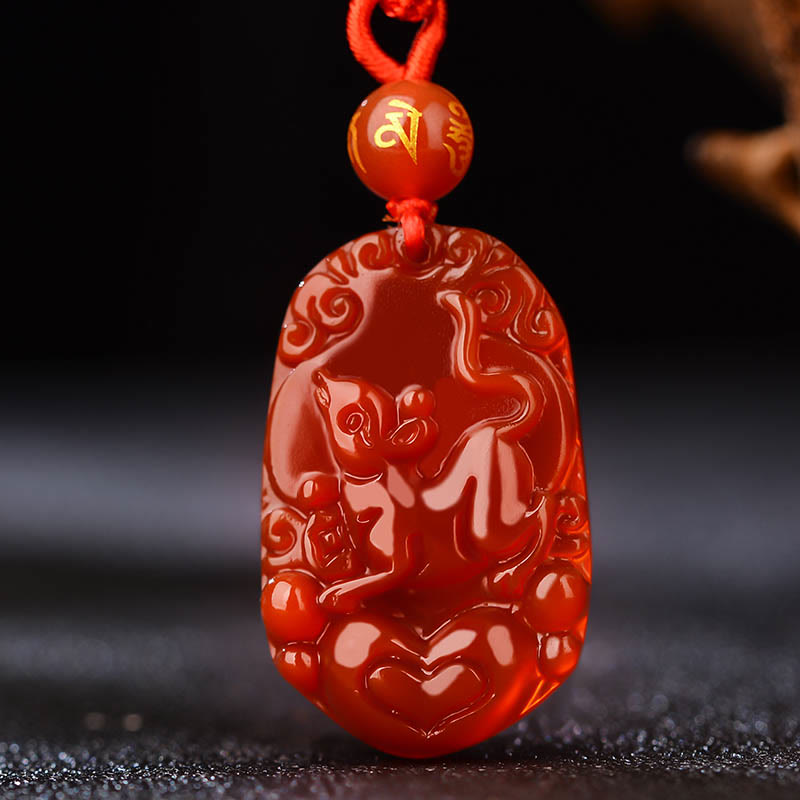 Nimara Ritual Chinese Zodiac Red Agate Luck Necklace Pendant