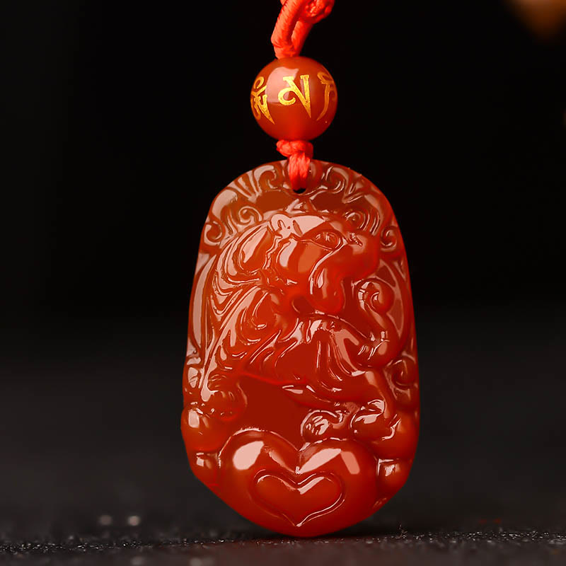 Nimara Ritual Chinese Zodiac Red Agate Luck Necklace Pendant