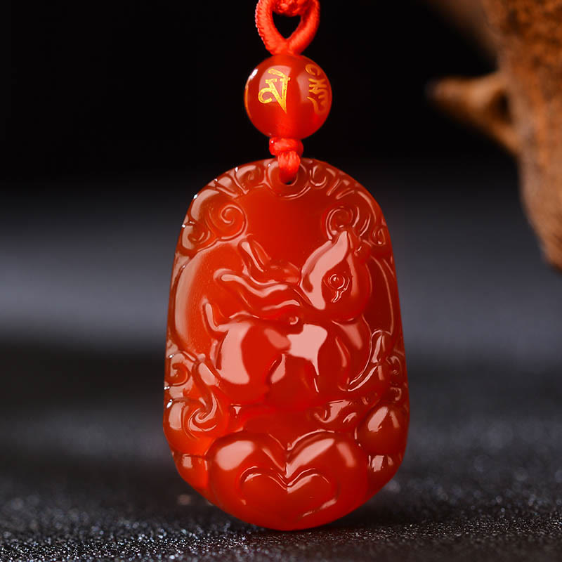 Nimara Ritual Chinese Zodiac Red Agate Luck Necklace Pendant