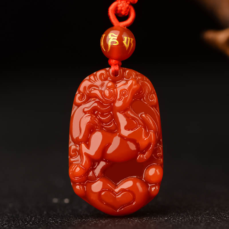 Nimara Ritual Chinese Zodiac Red Agate Luck Necklace Pendant