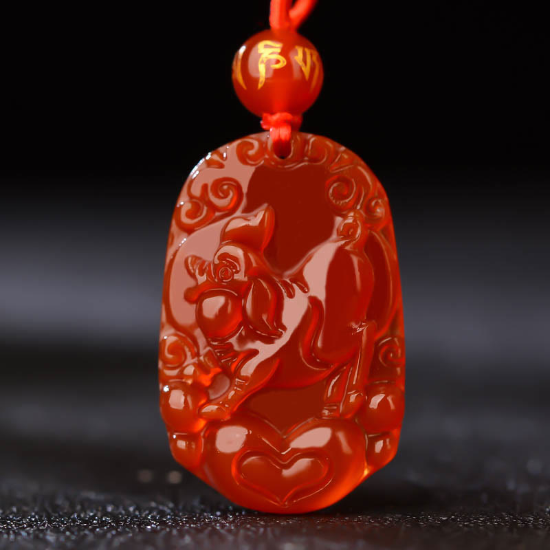Nimara Ritual Chinese Zodiac Red Agate Luck Necklace Pendant