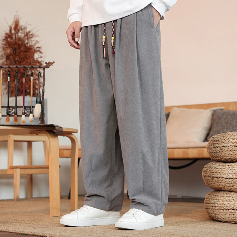 Nimara Ritual Fall Winter Men's Drawstring Corduroy Solid Pants With Pockets