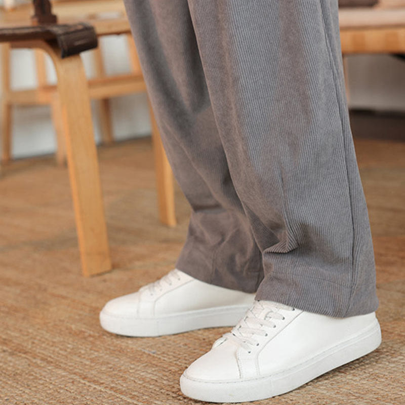 Nimara Ritual Fall Winter Men's Drawstring Corduroy Solid Pants With Pockets