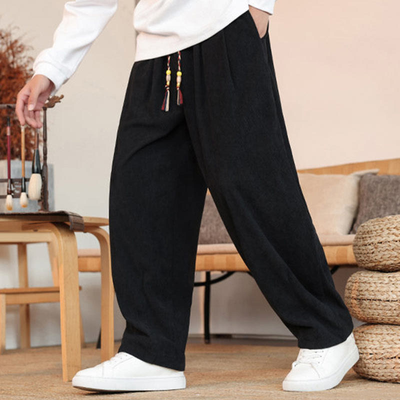 Nimara Ritual Fall Winter Men's Drawstring Corduroy Solid Pants With Pockets