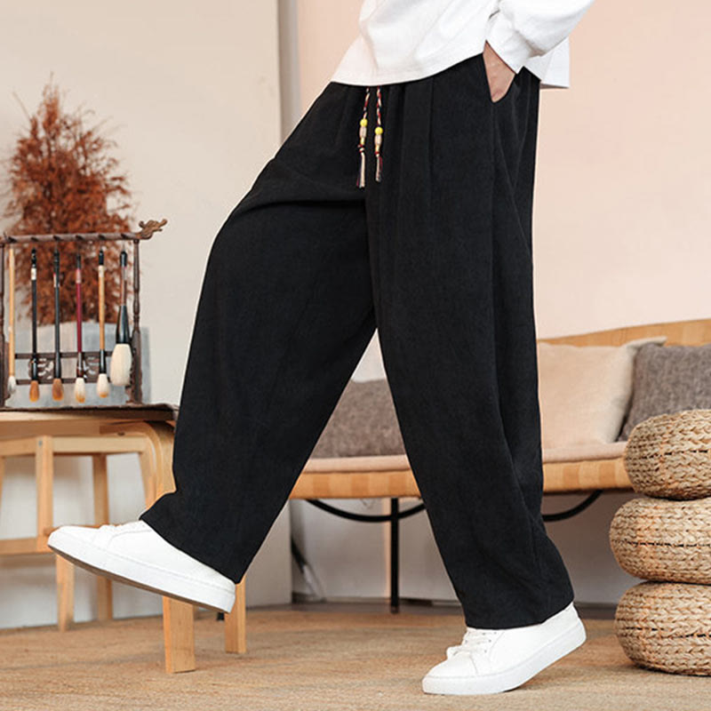 Nimara Ritual Fall Winter Men's Drawstring Corduroy Solid Pants With Pockets