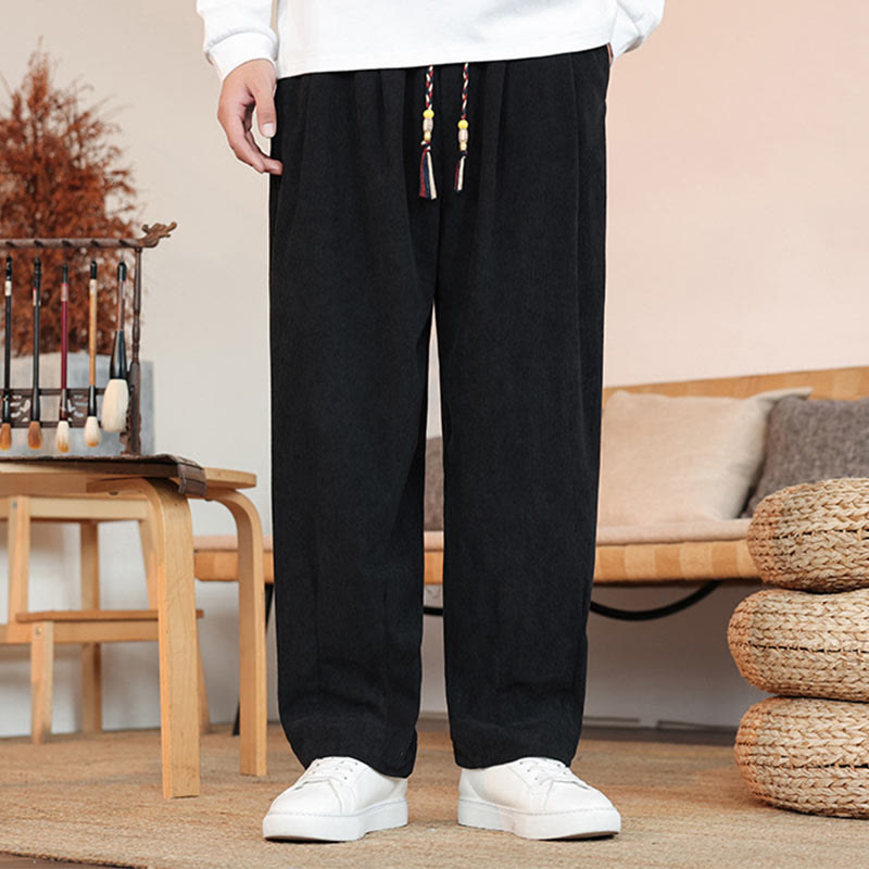Nimara Ritual Fall Winter Men's Drawstring Corduroy Solid Pants With Pockets
