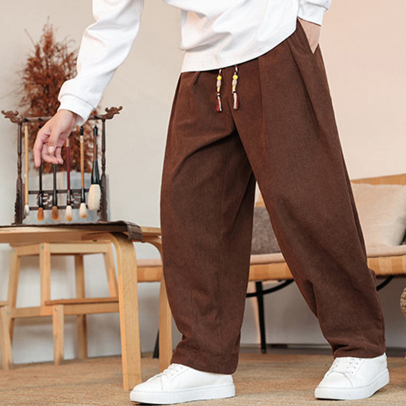 Nimara Ritual Fall Winter Men's Drawstring Corduroy Solid Pants With Pockets