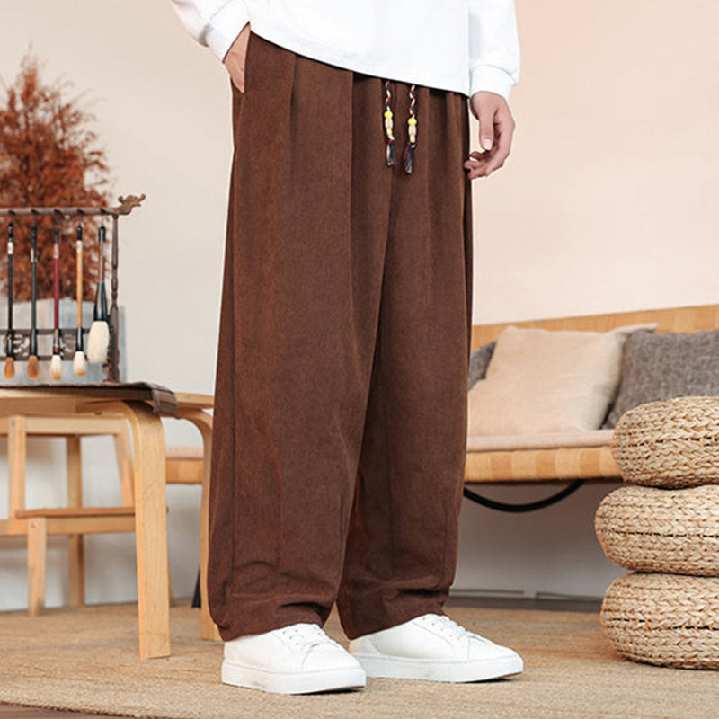 Nimara Ritual Fall Winter Men's Drawstring Corduroy Solid Pants With Pockets