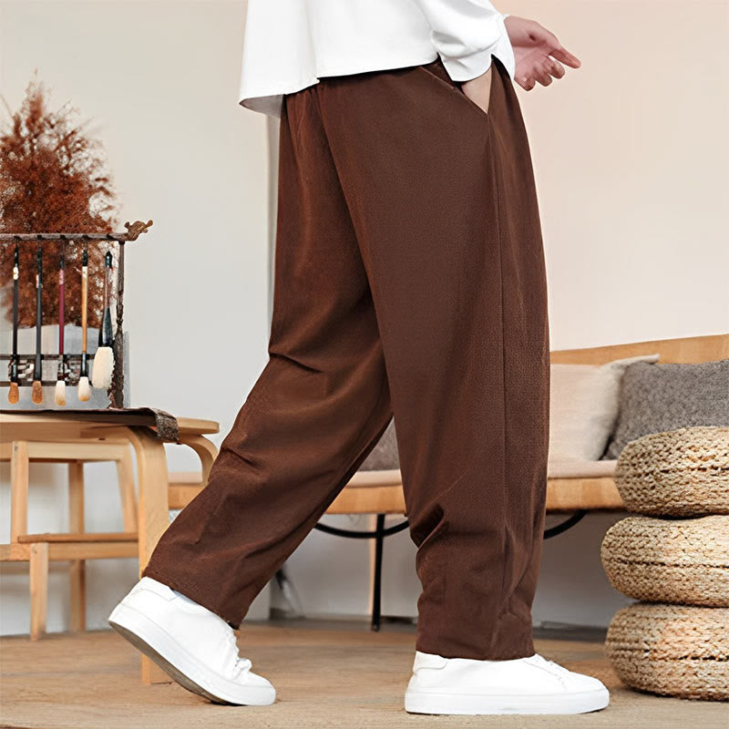 Nimara Ritual Fall Winter Men's Drawstring Corduroy Solid Pants With Pockets