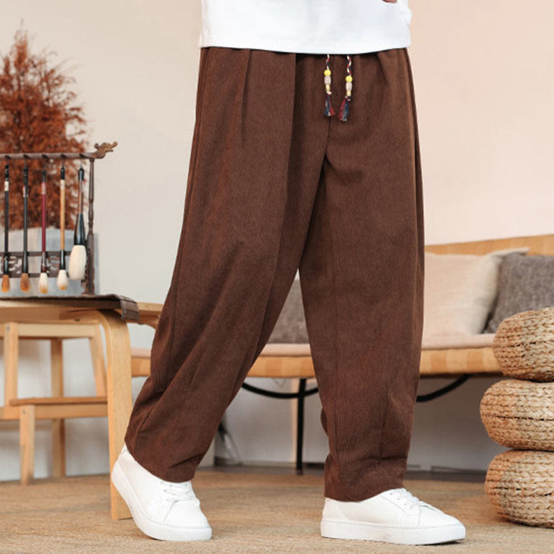 Nimara Ritual Fall Winter Men's Drawstring Corduroy Solid Pants With Pockets