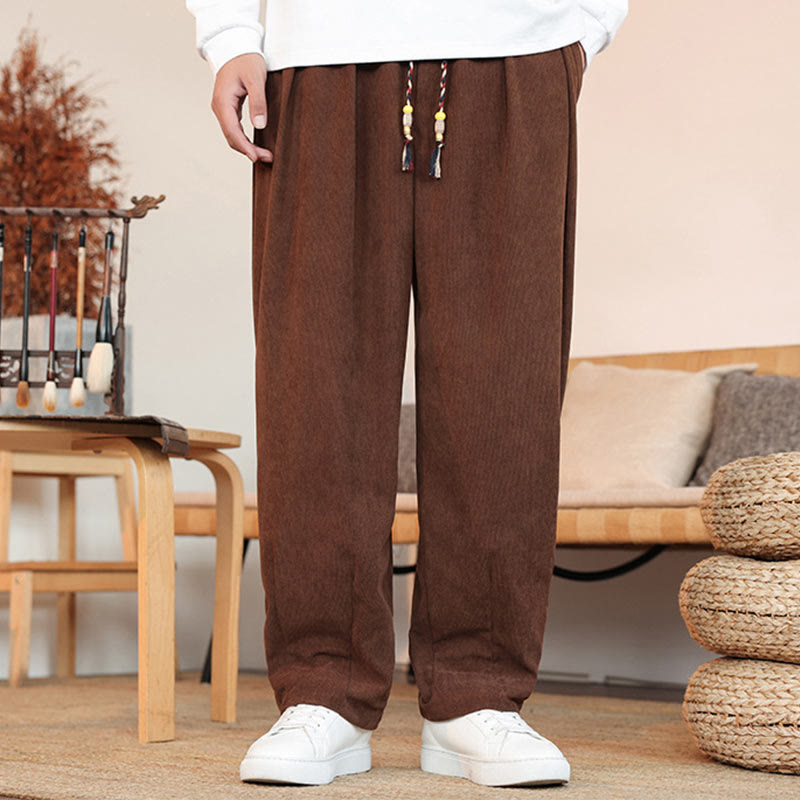 Nimara Ritual Fall Winter Men's Drawstring Corduroy Solid Pants With Pockets