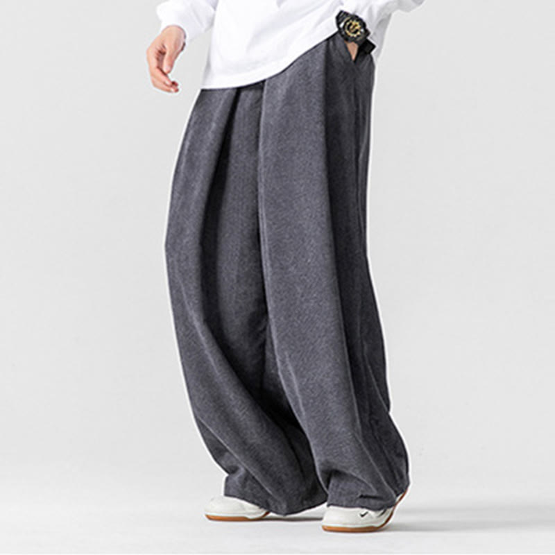 Nimara Ritual Solid Color Cotton Corduroy Men's Wide Leg Pants With Pockets