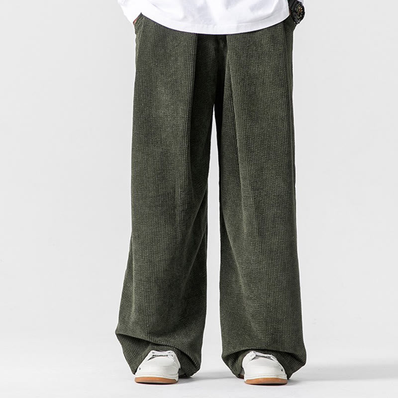 Nimara Ritual Solid Color Cotton Corduroy Men's Wide Leg Pants With Pockets