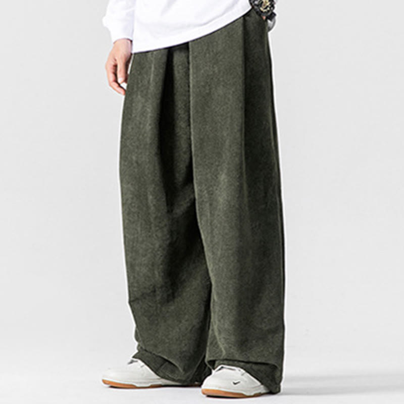Nimara Ritual Solid Color Cotton Corduroy Men's Wide Leg Pants With Pockets