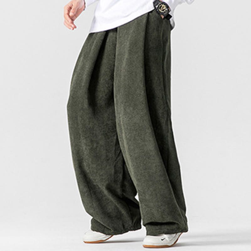 Nimara Ritual Solid Color Cotton Corduroy Men's Wide Leg Pants With Pockets