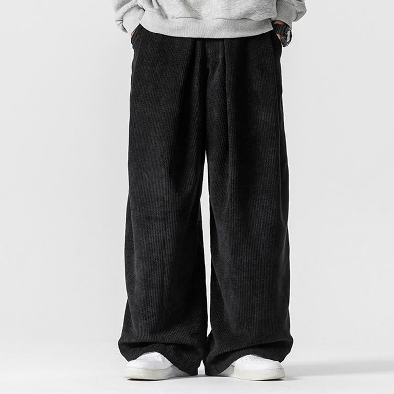 Nimara Ritual Solid Color Cotton Corduroy Men's Wide Leg Pants With Pockets