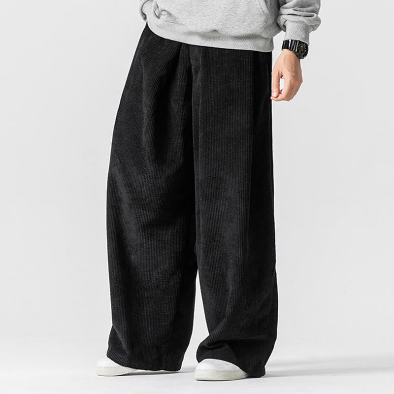Nimara Ritual Solid Color Cotton Corduroy Men's Wide Leg Pants With Pockets