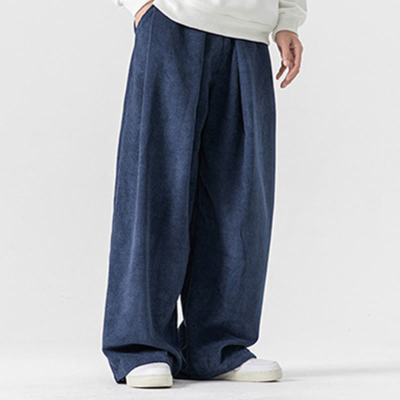 Nimara Ritual Solid Color Cotton Corduroy Men's Wide Leg Pants With Pockets
