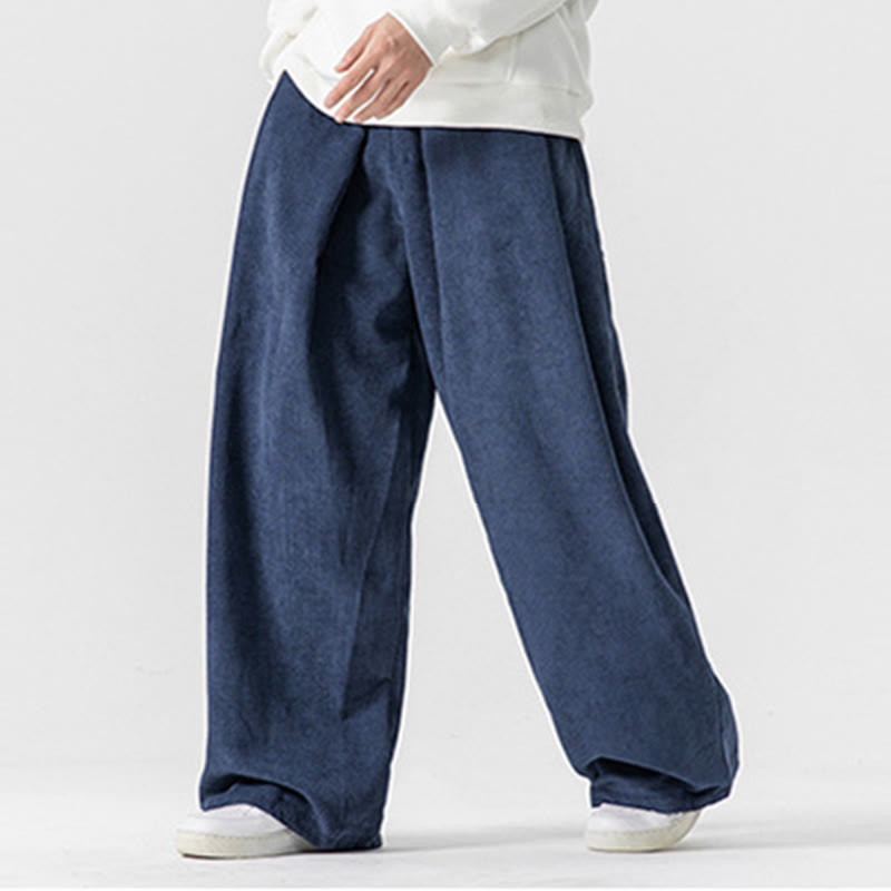 Nimara Ritual Solid Color Cotton Corduroy Men's Wide Leg Pants With Pockets