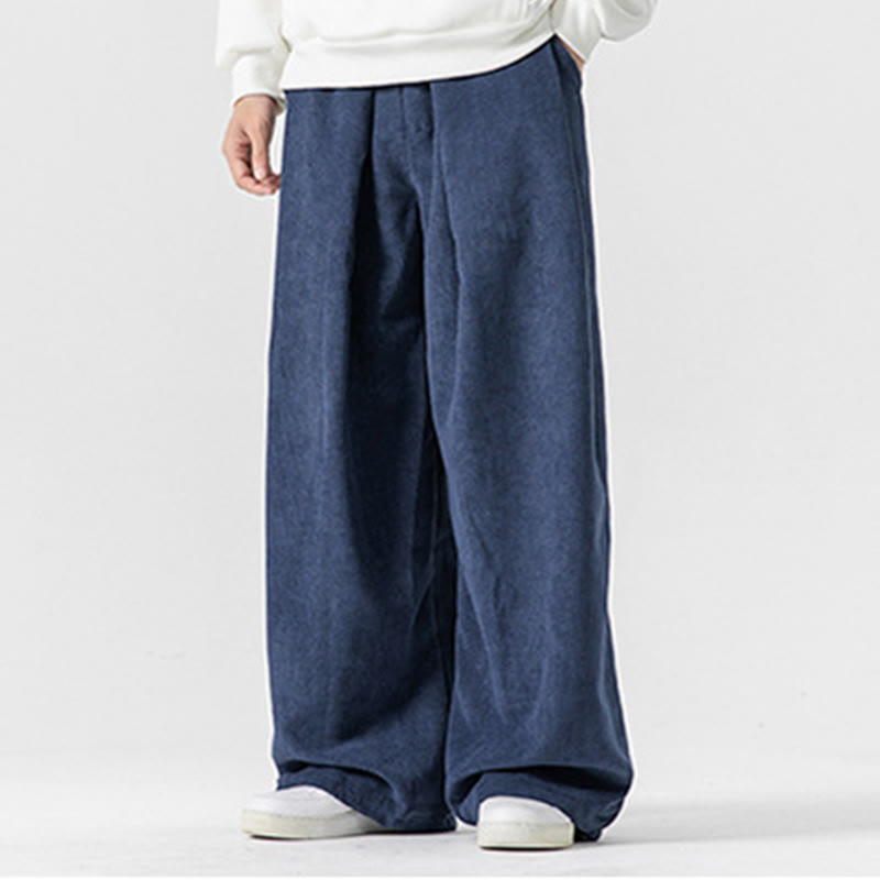 Nimara Ritual Solid Color Cotton Corduroy Men's Wide Leg Pants With Pockets