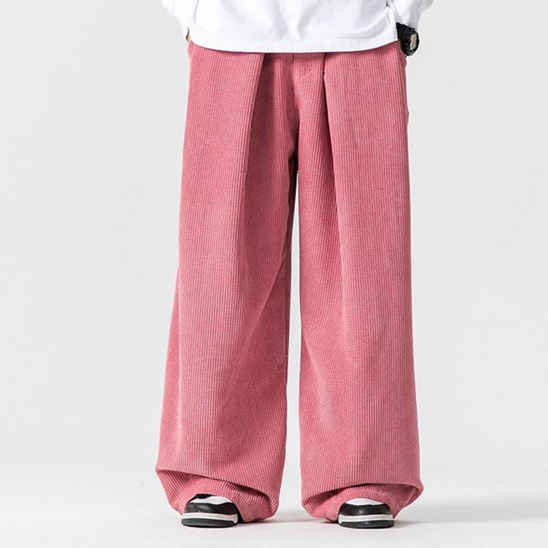 Nimara Ritual Solid Color Cotton Corduroy Men's Wide Leg Pants With Pockets