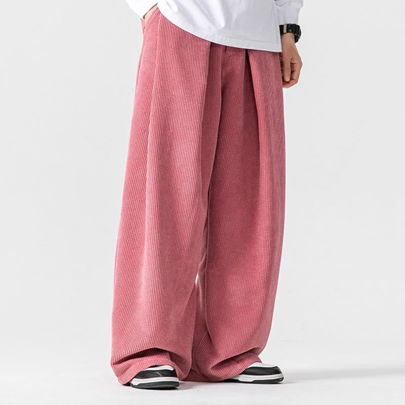 Nimara Ritual Solid Color Cotton Corduroy Men's Wide Leg Pants With Pockets