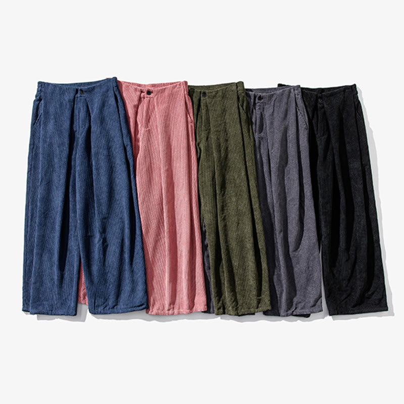 Nimara Ritual Solid Color Cotton Corduroy Men's Wide Leg Pants With Pockets