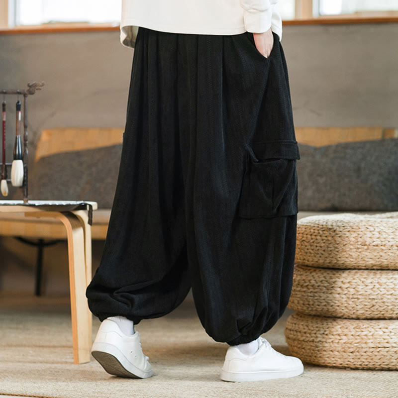 Nimara Ritual Fall Winter Men's Drawstring Chenille Corduroy Cargo Pants With Pockets