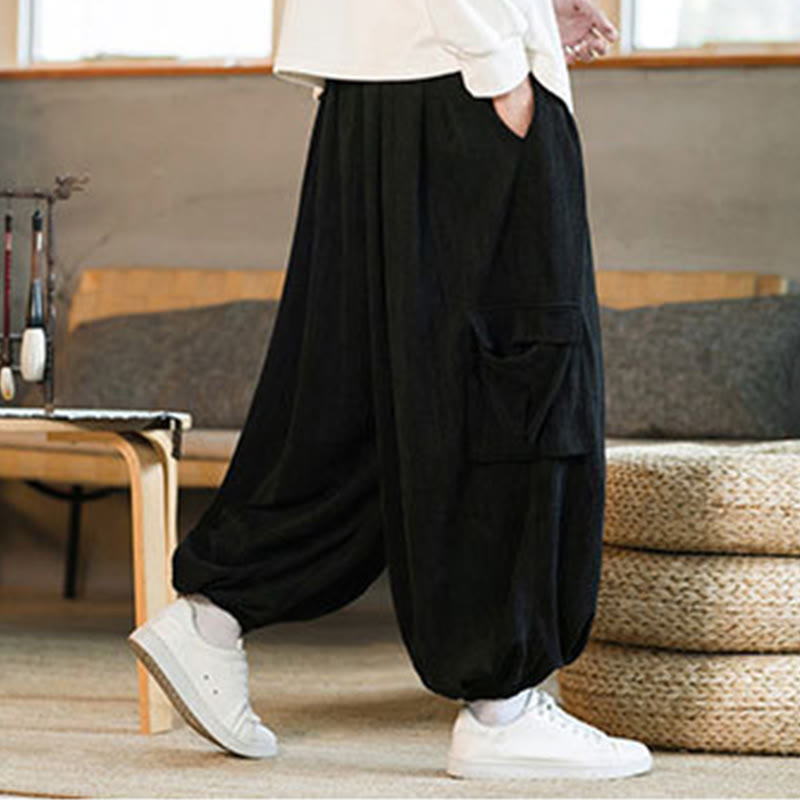 Nimara Ritual Fall Winter Men's Drawstring Chenille Corduroy Cargo Pants With Pockets