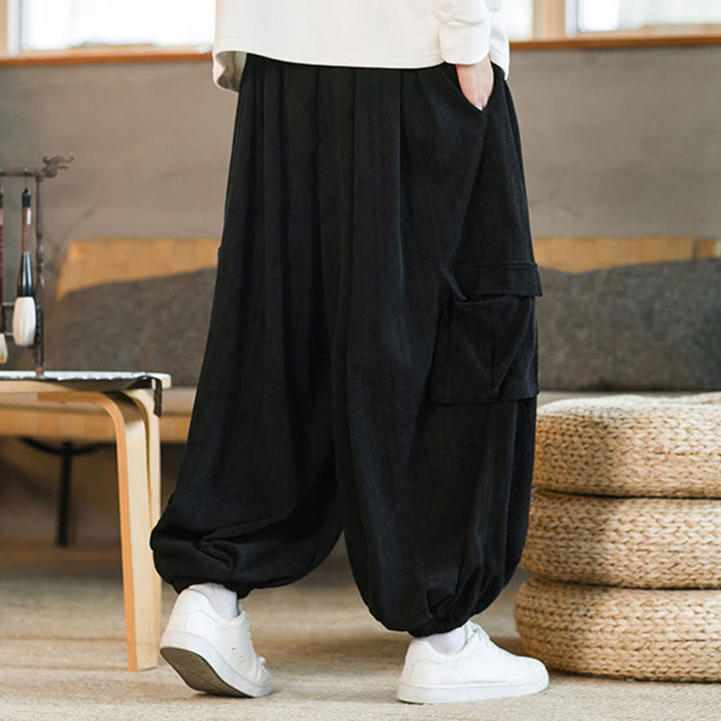 Nimara Ritual Fall Winter Men's Drawstring Chenille Corduroy Cargo Pants With Pockets