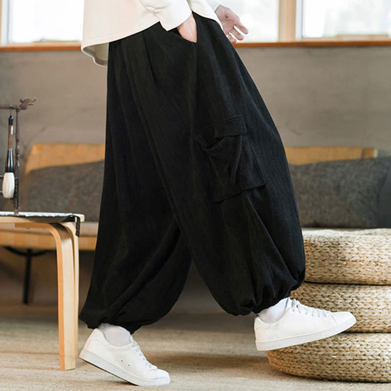 Nimara Ritual Fall Winter Men's Drawstring Chenille Corduroy Cargo Pants With Pockets