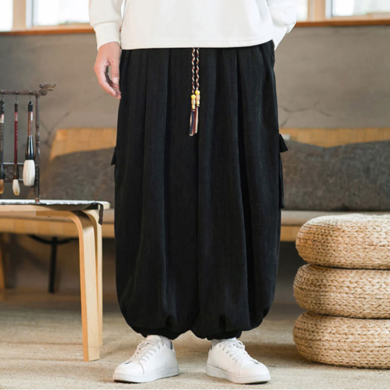 Nimara Ritual Fall Winter Men's Drawstring Chenille Corduroy Cargo Pants With Pockets