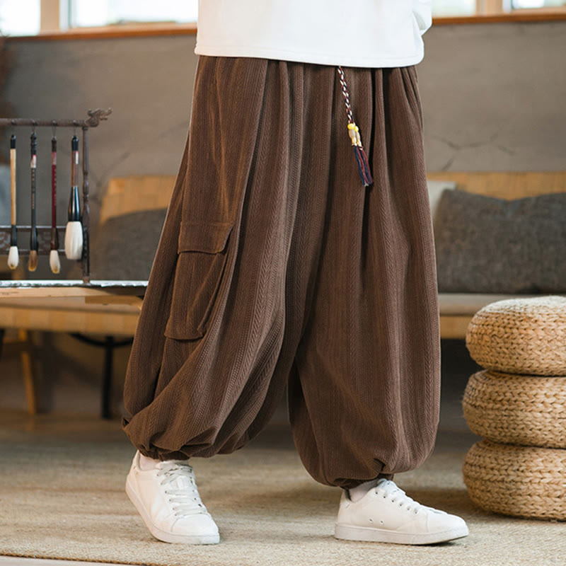 Nimara Ritual Fall Winter Men's Drawstring Chenille Corduroy Cargo Pants With Pockets