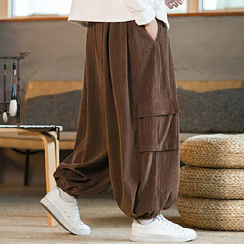 Nimara Ritual Fall Winter Men's Drawstring Chenille Corduroy Cargo Pants With Pockets
