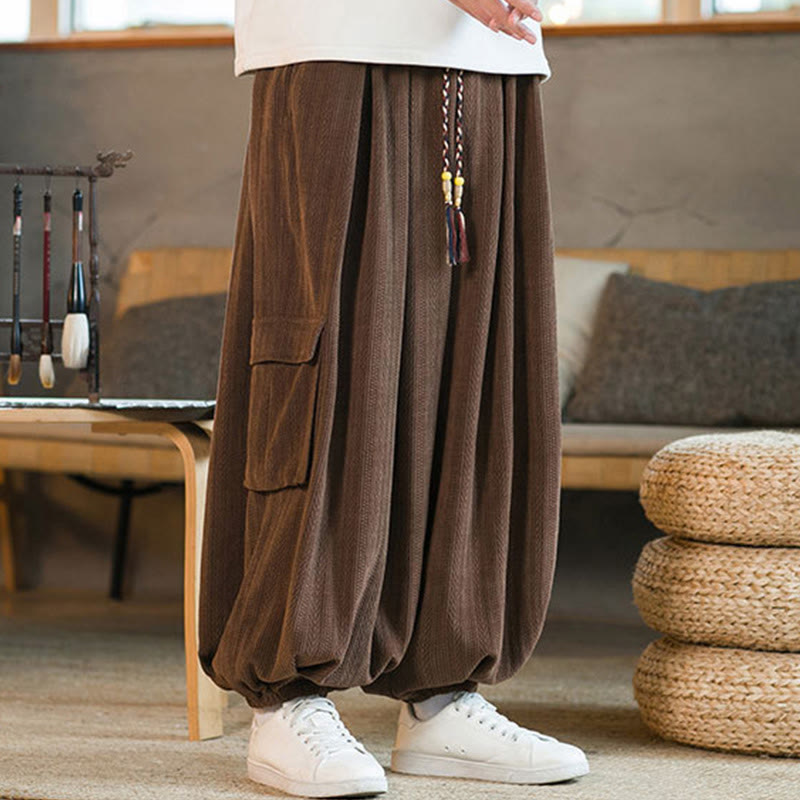 Nimara Ritual Fall Winter Men's Drawstring Chenille Corduroy Cargo Pants With Pockets