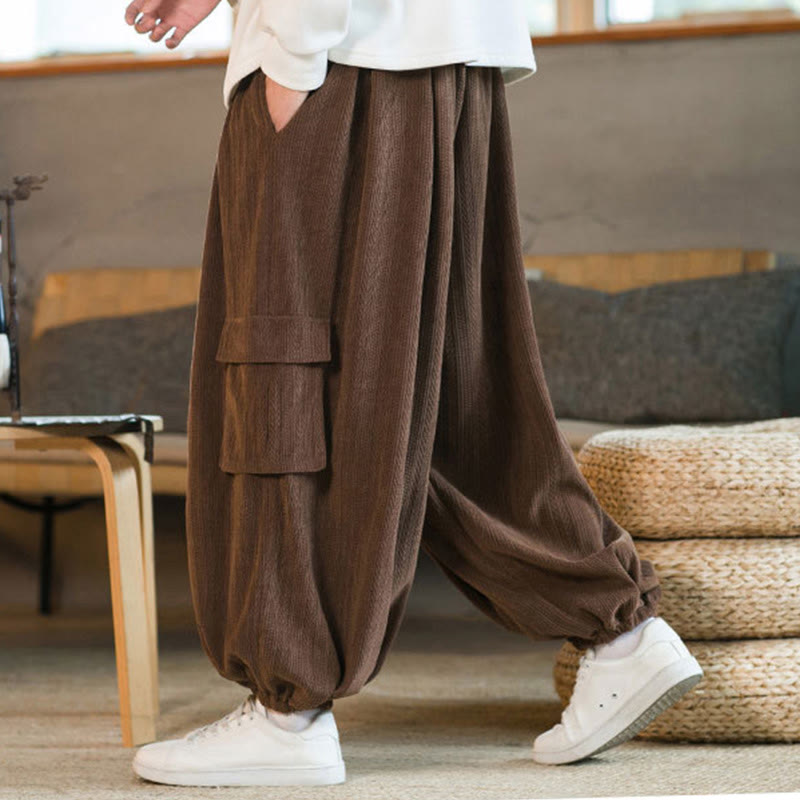 Nimara Ritual Fall Winter Men's Drawstring Chenille Corduroy Cargo Pants With Pockets