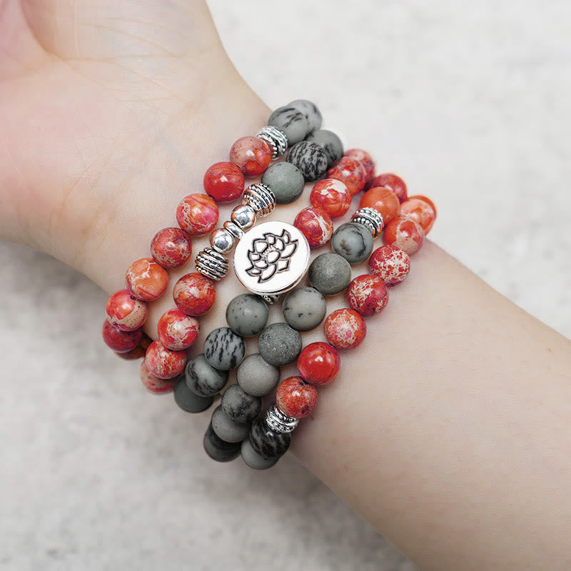 Nimara Ritual 108 Mala Beads Natural Stone Sea Sediment Jasper Lotus Protection Bracelet