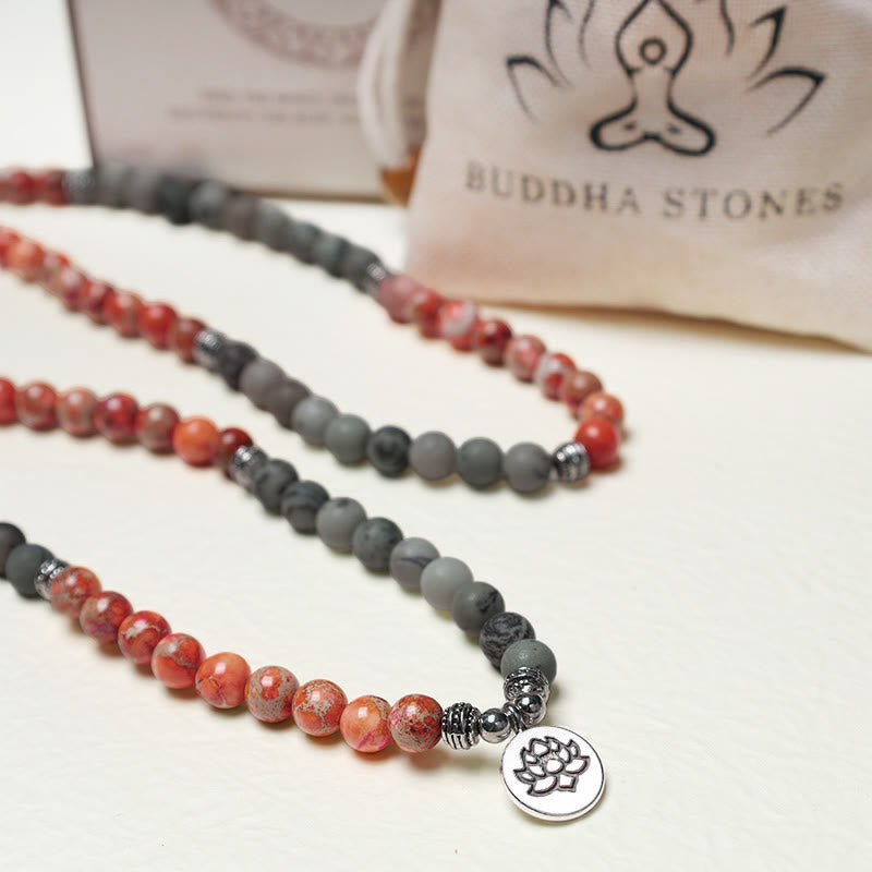 Nimara Ritual 108 Mala Beads Natural Stone Sea Sediment Jasper Lotus Protection Bracelet