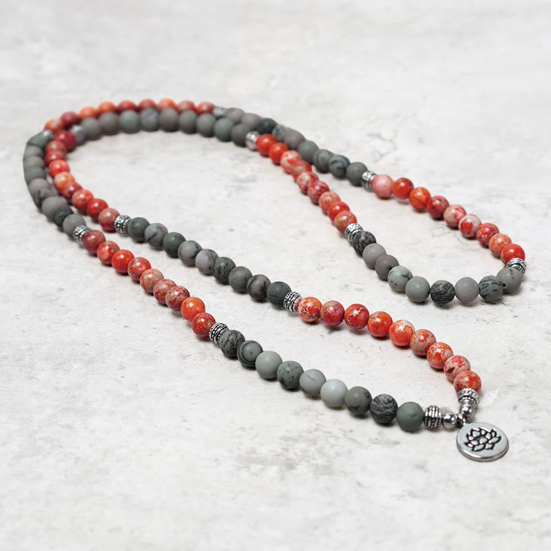Nimara Ritual 108 Mala Beads Natural Stone Sea Sediment Jasper Lotus Protection Bracelet