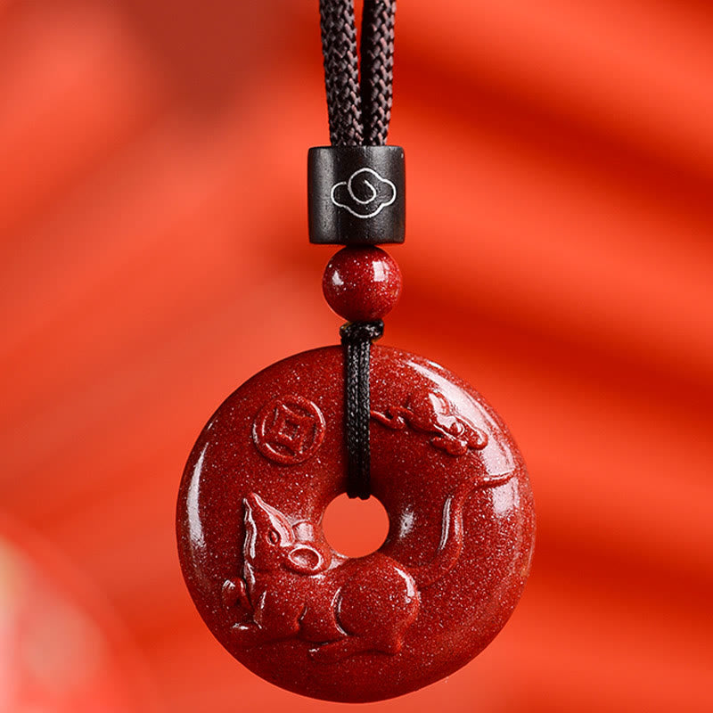 Nimara Ritual Chinese Zodiac Cinnabar Peace Buckle Calm Necklace Pendant