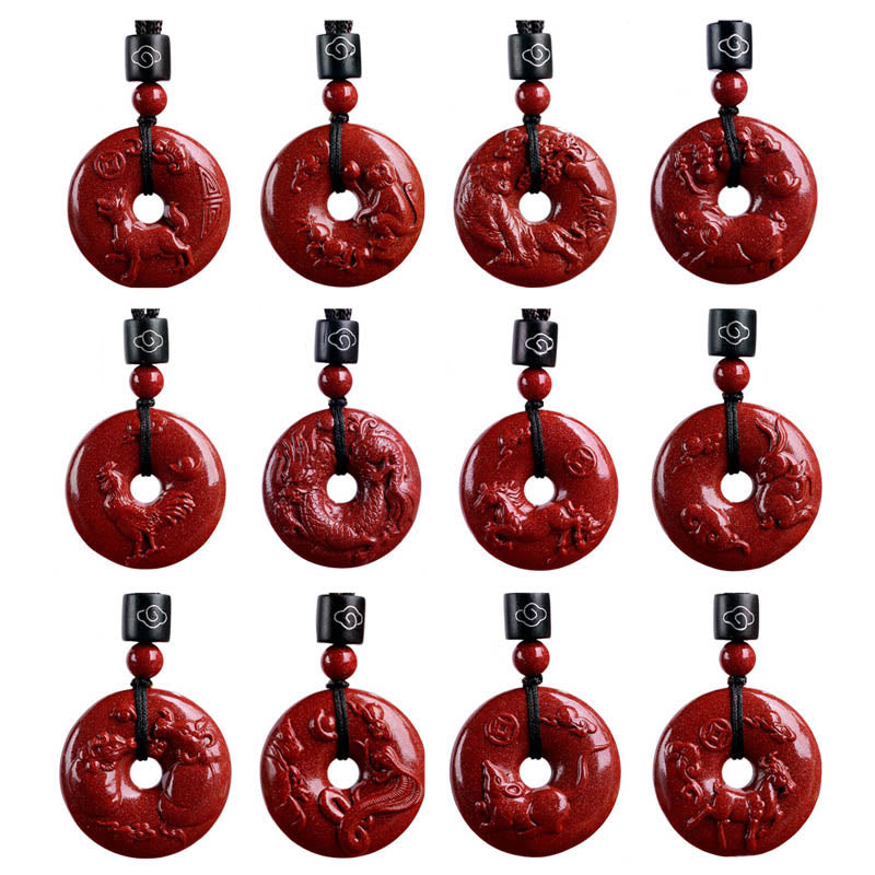 Nimara Ritual Chinese Zodiac Cinnabar Peace Buckle Calm Necklace Pendant