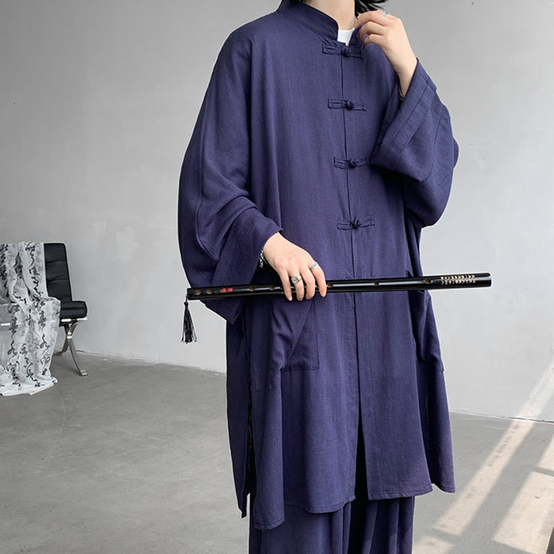 Nimara Ritual 2Pcs Men's Long Sleeve Frog-Button Shirt Pants Meditation Zen Cotton Clothing Set