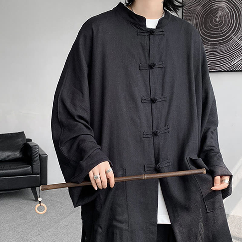Nimara Ritual 2Pcs Men's Long Sleeve Frog-Button Shirt Pants Meditation Zen Cotton Clothing Set