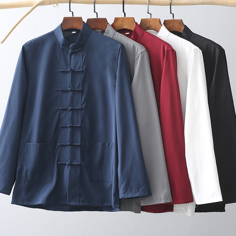 Nimara Ritual 2Pcs Tang Suit Traditional Frog-Button Men's Long Sleeve Shirt Pants Clothing Set