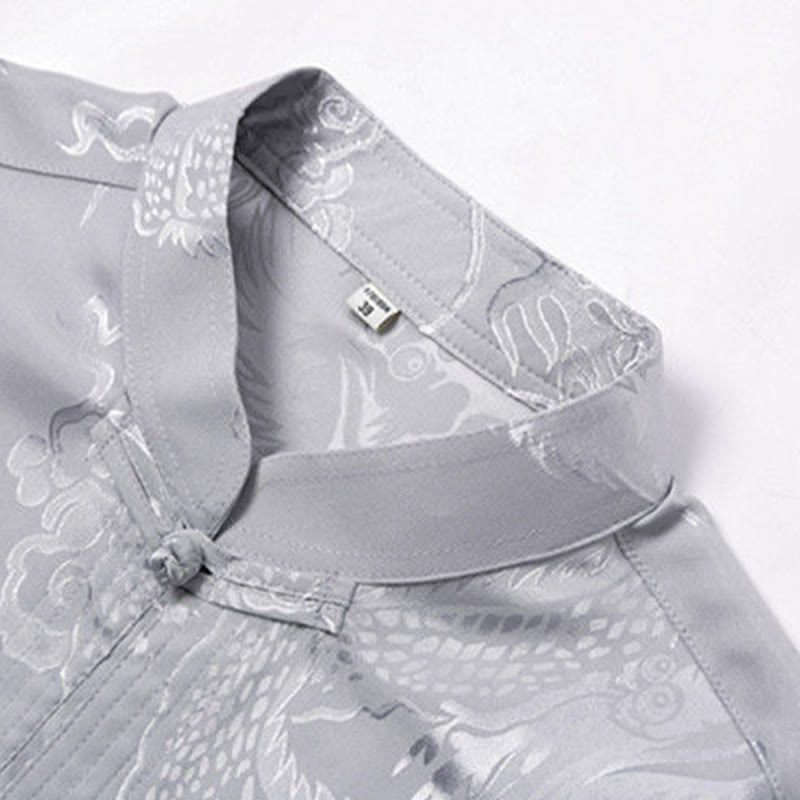 Nimara Ritual 2Pcs Tang Suit Dragon Frog-Button Men's Long Sleeve Shirt Pants Clothing Set