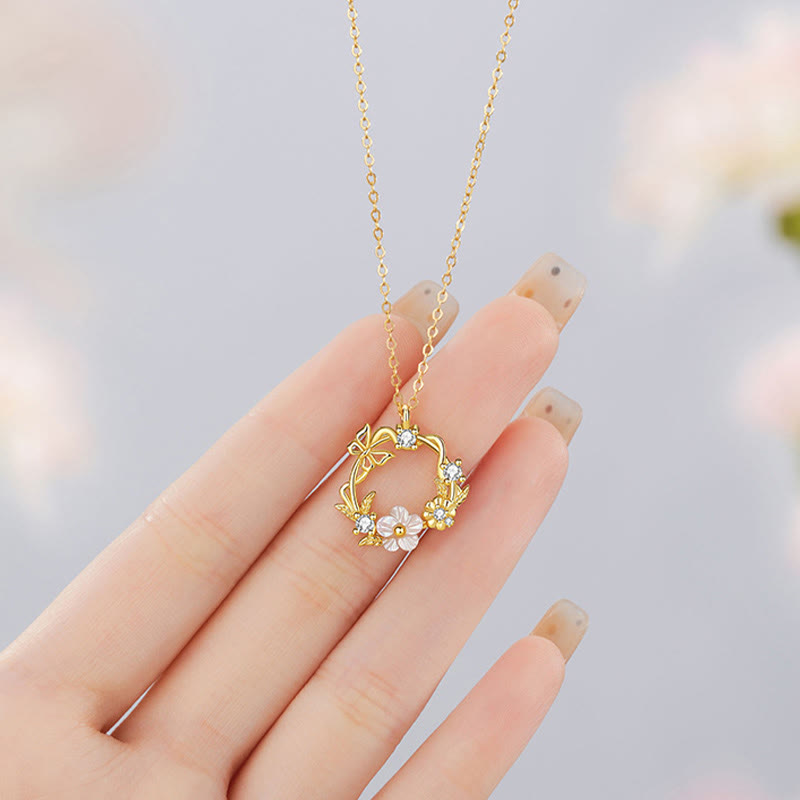 Nimara Ritual 925 Sterling Silver Cubic Zirconia Shell Butterfly Peach Blossom Blessing Necklace Pendant