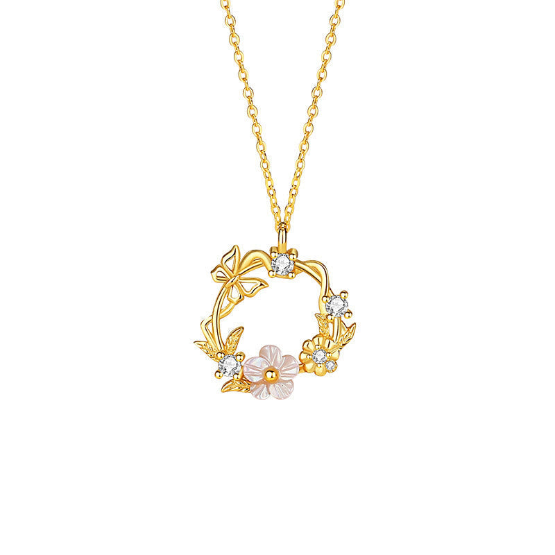 Nimara Ritual 925 Sterling Silver Cubic Zirconia Shell Butterfly Peach Blossom Blessing Necklace Pendant