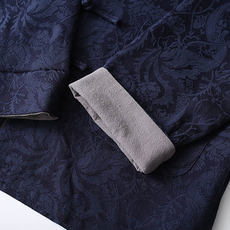 Nimara Ritual 2Pcs Men's Tang Suit Jacquard Vine Pattern Frog-Button Cotton Long Sleeve Shirt Pants Set